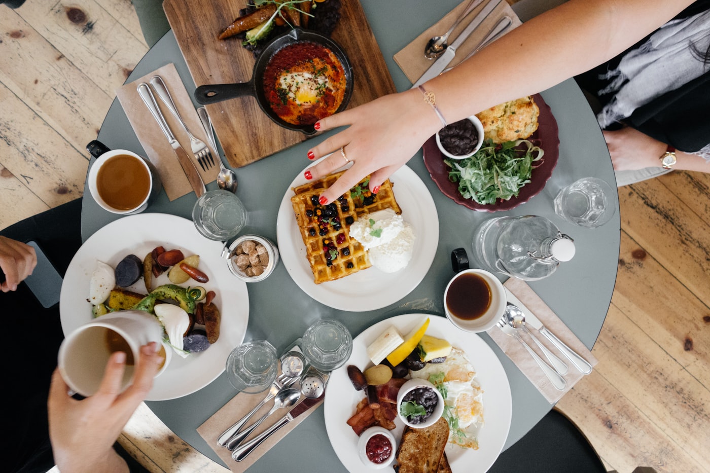 Brunch spread on a café table